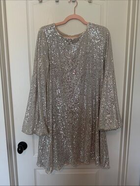 GB girls Silver Sequin Long Sleeve Dress